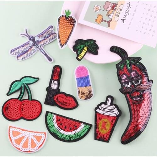 New Sequin Embroidery Cloth Sticker Sequined Fruit Patch Clothing Bag Shoes and Hats Accessories Computer Emboridery Label