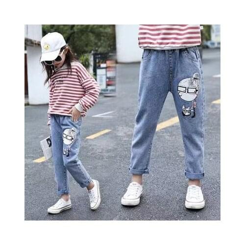 New jeans for girls Spring and Autumn Girls pants for children cartoon pants for children fashion baggy school trousers