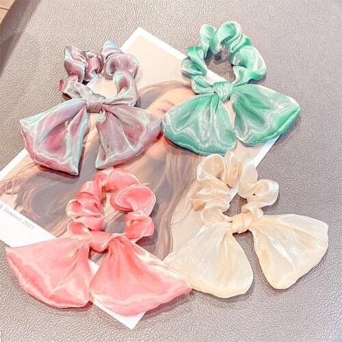 Oaoleer Women Elegant Solid Bright Silk Chiffon Rabbit Ears Scrunchie Satin Rabbit Ears Lovely Rabbit Scrunchies Woman Hair Ties