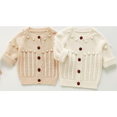 Autumn Infant Girls Sweater Coat Kids Girls Simplicity Bubble Ball Tops Coats Toddler Baby Cotton Casual Knitted Wool Cardigan