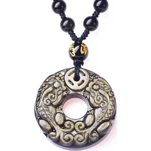 Drop Shipping Gold Obsidian Circle Pixiu pendant Necklace Jade Pendant Fine Jewelry Mens Jewelry Womens Jewelry