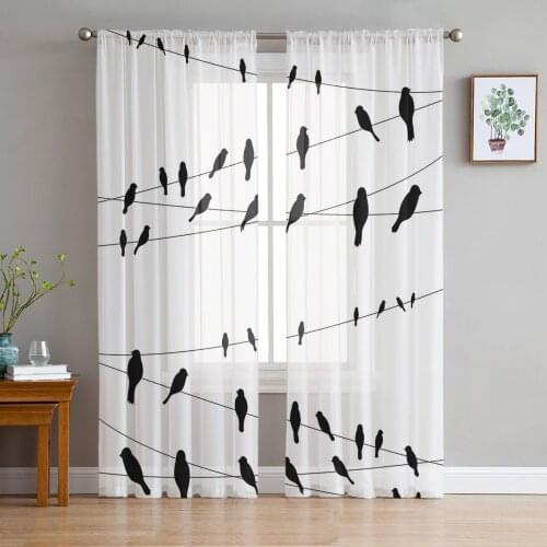 Birds Wire Silhouettes Modern Tulle Curtains for Living Room Bedroom Home Kitchen Window Sheer Curtains