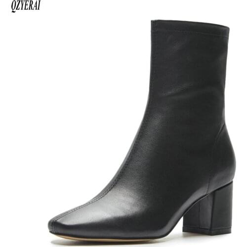 QZYERAI Fashion boots Genuine leather Female boots Womens boots Autumn and winter cowhide Womens shoes Size 34-40