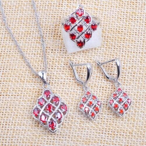 Russian Style For Women Jewelry Sets Special Crystal Red Cubic Zircon Earrings Ring Necklace Pendant 2020 New