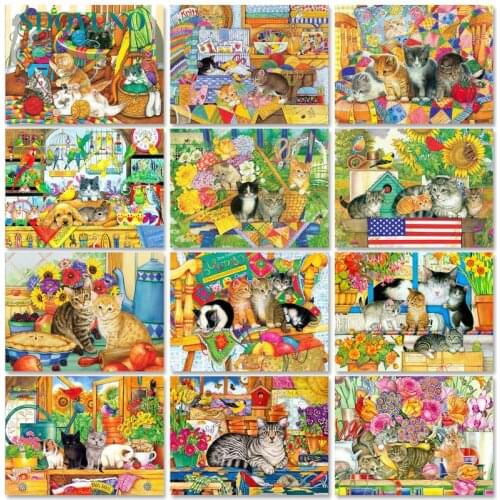 SDOYUNO Paint By Numbers On Canvas Cat DIY Frame 60x75cm Oil Painting By Numbers Handpaint Animals Home Decor Wall Art