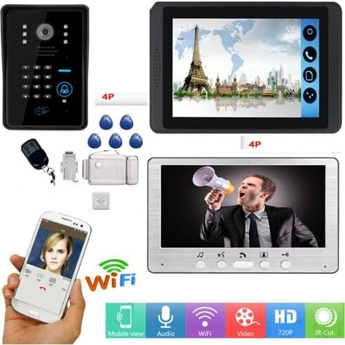RFID Password Unlock Video Intercom 7 Inch LCD Wifi Wireless Video Door Phone Doorbell APP Control Visual Intercom KIT+Door Lock