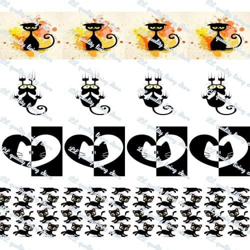 WL 16-75MM Black Cat Printing Grosgrain Ribbon Gift Wrap Bowknot Party Decoration Craft Supplies Wholesale Dog Animal Collar