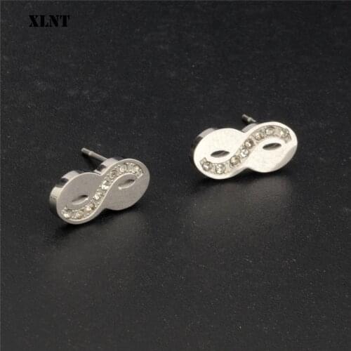 XLNT Delicate Stainless Steel Silver Sparkling Stud Earrings With Infinity Clear CZ Women Party Luxury Jewelry Brincos