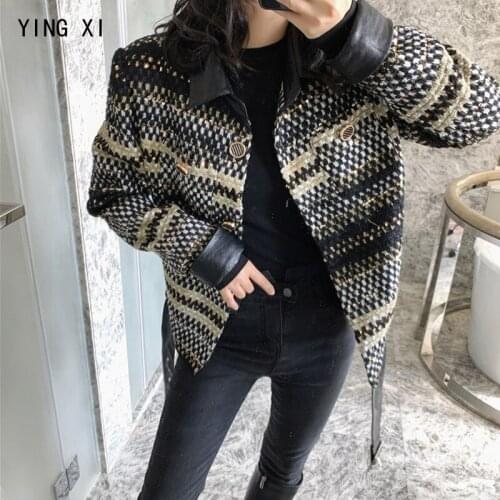 YING XI 2020 New Spring Sashes Turn-down Collar Single Breasted Cardigans Casual Short Style Long Sleeve Patchwork Women Coat