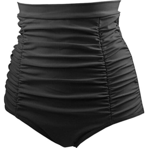 Women Solid color retro fold high waist bikini shorts Swimming Bottom 3 colors