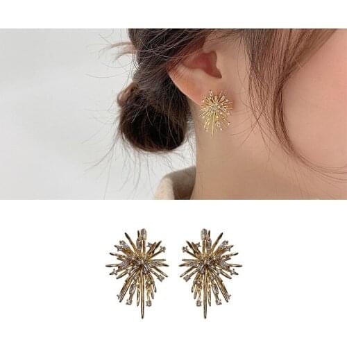 Japan Korea Exaggerated Fireworks Design Full Rhinestone Crystal Big Flower Ball Stud Earrings for Women Gifts Elegant Oorbellen