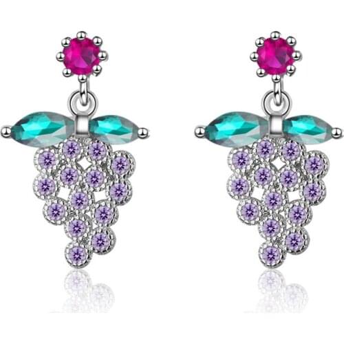 Fashion Lady Silver Plated Earring For Women Jewelry Personality Crystal Purple Grape Drop Earring Female Party Accessorie Hot