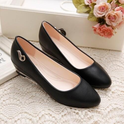 Wedge With Single Shoes Female With 2019 New Net Red Spring Autumn Evening Versatile Shallow Mouth Ladies Increase Peas Shoes