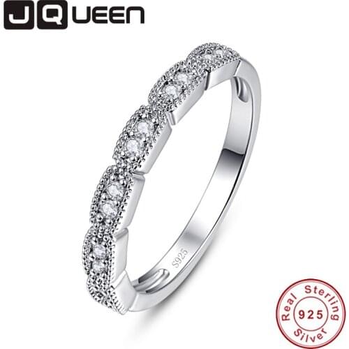 JQUEEN Simple Classic Sliver Rings Pave White Cubic Zirconia Engagement Wedding Women Rings 925 Sterling Silver Jewelry