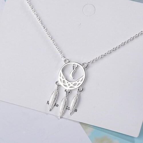925 Sterling Silver Dreamcatcher Feather Pendent Necklace For Women Girls Party Wedding Jewelry Choker dz143