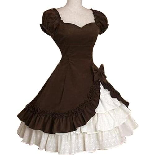 50%HOT Lady Retro Falbala Large Swing Bowknot Medieval Lolita Dress Cosplay Costume