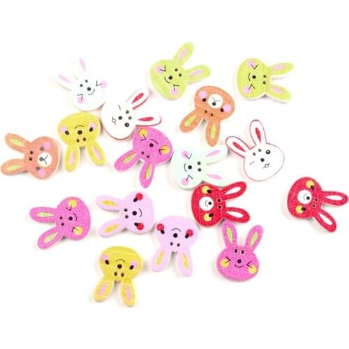 100pcs Mixed 20x15mm Rabbit Wooden Buttons For Clothing Needlework Scrapbooking Wood Botones Decorative Crafts Diy Accessories