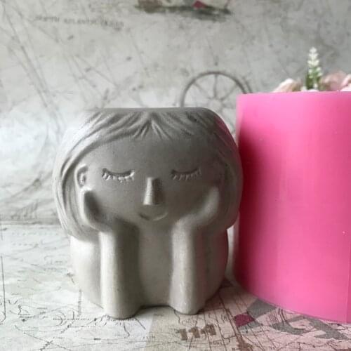 3D Girl Candlestick Candle Pen Holder Silicone Mould Cement Planter Making Concrete Flower Pot Clay Silicon Molds
