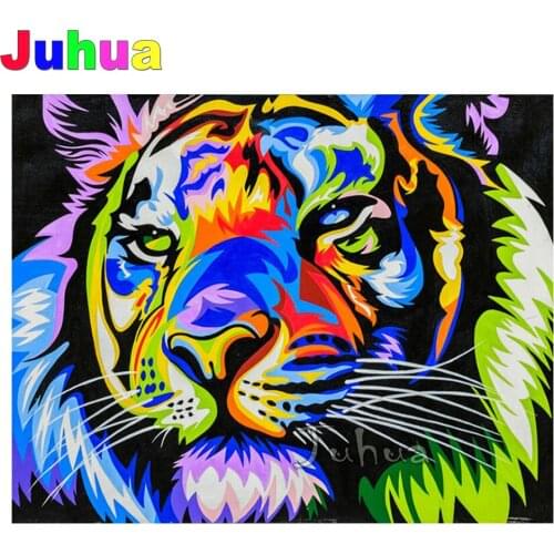 5 d Color Tiger Diamond Painting Picture Of Rhinestone Diamond Embroidery Animal King Full Drill Cross Stitch Beaded Handmade Gi