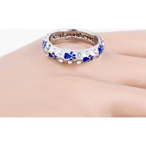 AMORUI Engraved When I am with my pet Claw Women Rings Silver Color CZ Stone Animal Rings For Couple Lovers