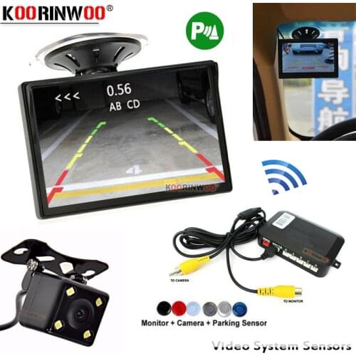 Koorinwoo 2.4G Car Parking Sensor 4 System with monitor Black/Grey Screen Rearview Camera motion sensor Parktronic Dash cam Park