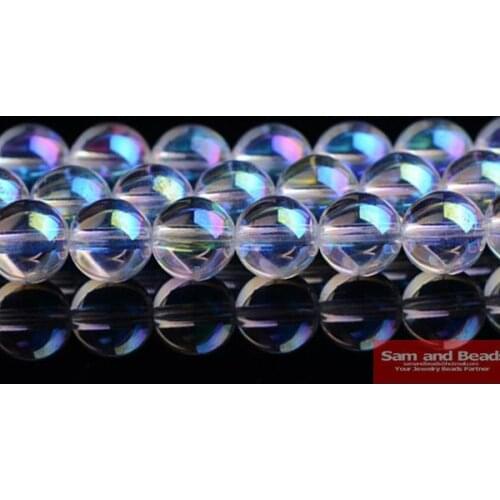 Free Shipping Natural Stone Smooth Rainbow Plated Clear Quartz Loose Beads 16" Strand 4 6 8 10 12 MM Pick Size CQB02