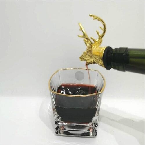 Red Wine Set 200-300ml Whiskey Wine Glass 1PCS Deer Head Lion Pour Spouts Wine Cup Gold Mouth Vodka Bar Family Whiskey Set