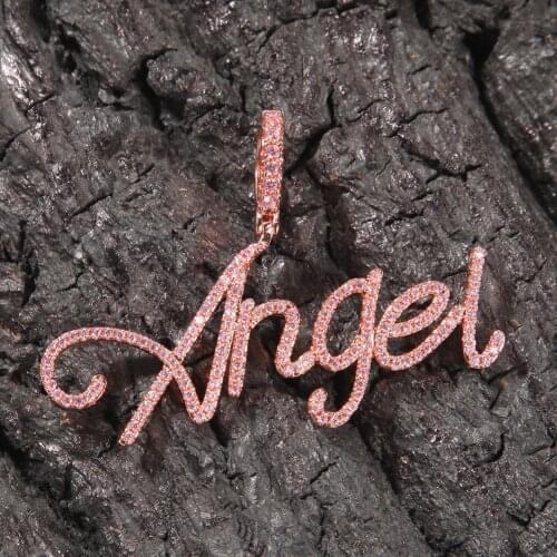 New Style Personalized Artical Cursive Letter Iced Out CZ Custom Name Pendant Chain Necklace Fashion Charm Hiphop Jewelry