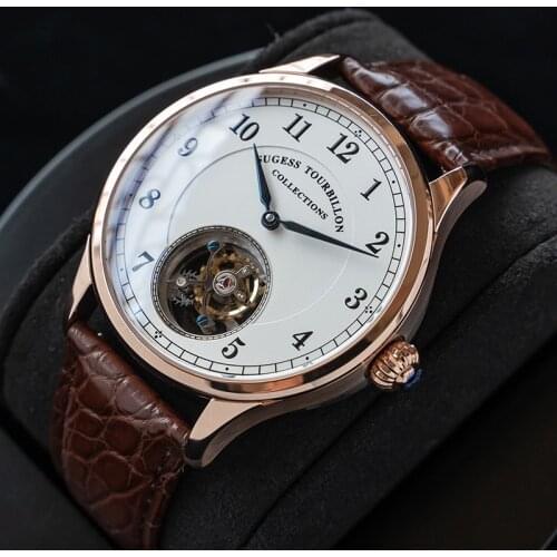 Top Brand SUGESS Mens Mechanical Watches ST8000 Seagull Tourbillon Movement Genuine Crocodile Leather Men Wristwatches Business