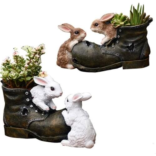 Rabbit Resin Flower Pot Garden Simulation Shoes Potted Animal Sculpture Crafts Home Decorations Accessories