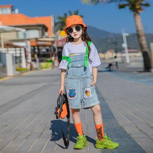 8 10 years Kids Girls Cartoon Mouse Print Denim Overalls Shorts 2021 New Summer Teen Girls Outfit
