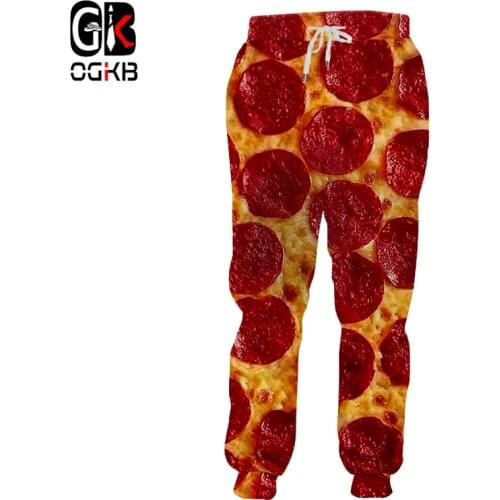 OGKB Jogger Pants Men New Long Loose 3D Casual Pants Printed Red Pizza Hip Hop Big Size Clothes Male Autumn Sweatpants Homme