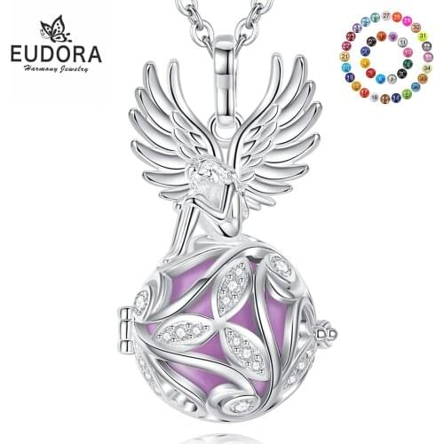 Eudora Harmony 18mm Angel Paved-crystal Locket Cage With Angel Caller Colorful Ringing Chime Ball Pendant Pregnancy Mom Jewelry