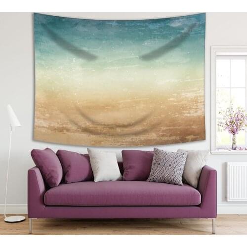 Tapestry Grunge Abstract Vintage Retro Style Decorating Artwork in Teal Beige Brown Colors Printed