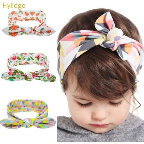 Hylidge Cute Children Kids Rabbit Ears Headband Printed Rose Floral Baby Infant Knotted Head Band Hair Band Accessories