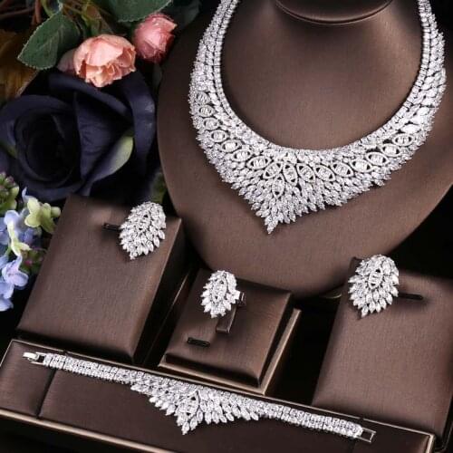 Jankelly African 4pcs Bridal Zirconia Jewelry Sets For Women jewelry sets & more Dubai Nigeria CZ Crystal Wedding Jewelry Sets