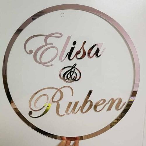 Custom Rose Gold Mirror Wedding Sign Hoop Style Circle With Name Wall Sign Personalized Wedding Photo Props Backdrop Decor
