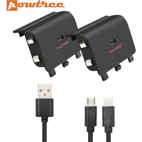 Powtree 2 Batteries + USB Cable For XBOX ONE Controller Charger Kit Wireless Gamepad Joypad Rechargeable Backup Battery Pack