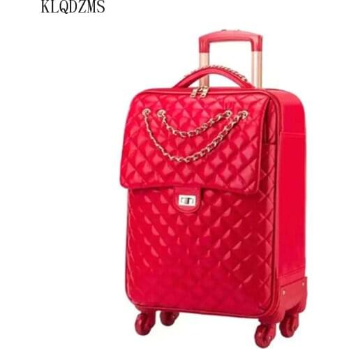 KLQDZMS 20’’24 Inch PU Cute Fashion Suitcase Women Carry On Luggage With Spinner Wheels StudentS Rolling Luggage Bag
