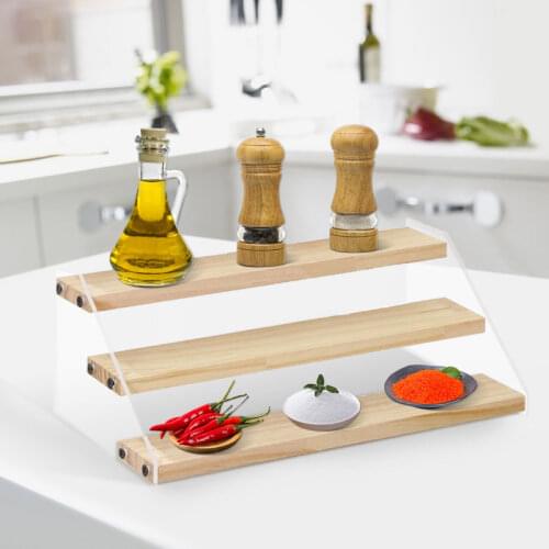 Multi-Purpose Three Layer Clear Wooden Display Rack Perfume Dolls Model Toys Counter Storage Ladder Riser Stand Shelf