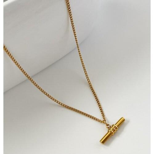 Monlansher Cute Long Stick Pendant Necklace Gold Color Titanium Steel Thin Chain Necklaces for Women Minimalist Necklace Jewelry
