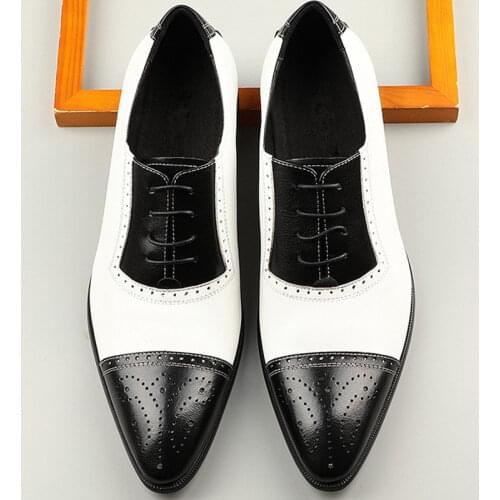 Korean Style Mens New Genuine Leather Fashion Dress Shoes Lace Up Mixed Colors Low-Top Pointed Toe Cowhide Fashion Leather Shoe