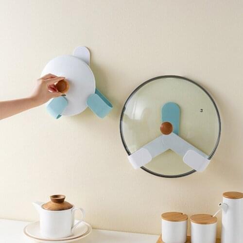 Wall Mounted Pot Pan Cover Holder Sucker Bracket for Pot Lid Holder Rack Kitchen Tableware Sponge Lids Storage Organizer