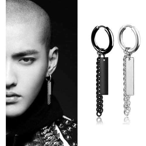 SOHOT New Unisex Titanium Stainless Steel Drop Earrings HipHop Geometry Wholesale Black Punk Chic Long Tassel Man Gift Jewelry