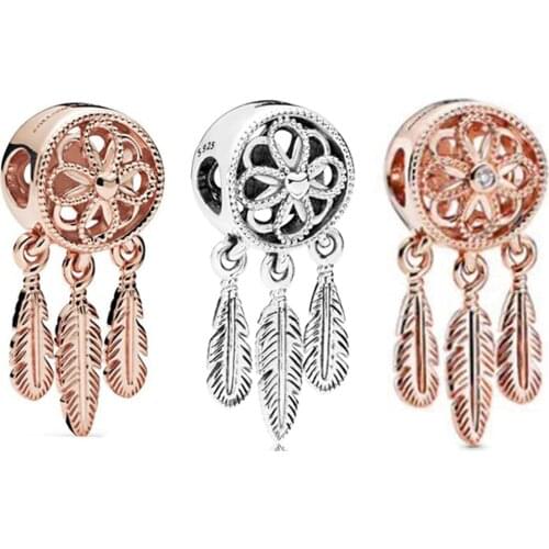 NEW 2019 100% 925 Sterling Silver Autumn Rose Spiritual Dreamcatcher Charm Beaded Fit DIY Europe Bracelet Fashion Jewelry Gift