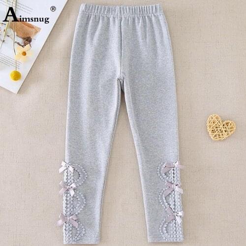 Aimsnug 2021 Autumn Winter Children Knitted Legging Kids Clothes Girls Patchwork Lace Flower Trousers Autumn Warm Pantalon
