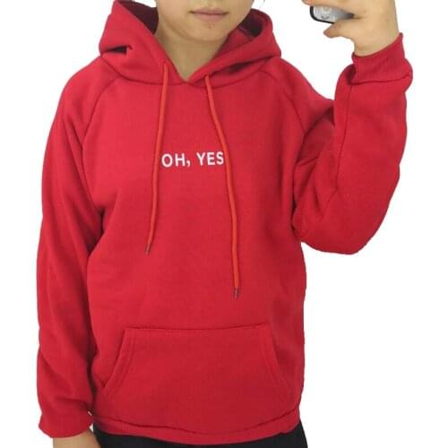 Autumn Winter Fashion Red Pullover Ohyes Print Harajuku Thicken Loose Women Hoodies Sweatshirt Casual Coat Female Drop-shoulder