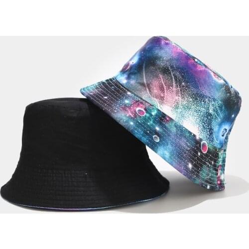 Colorful 3D Print Galaxy Sky Reversible Panama Bucket Hats Adult Woman Mens Fishing Hats For Men Women Hip Hop Bob Unisex Caps