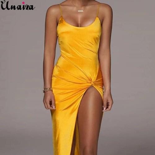 Unaiza Spaghetti Strap Sleeveless Club Party Midi Dresses Elegant Sexy Backless Split Dress Fall Winter Solid Robe