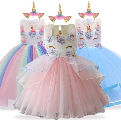 Unicorn Dress Christmas Kids Dresses For Girls Moana Elsa Costume Girls Princess Dress Children Birthday Party Dress fantasia